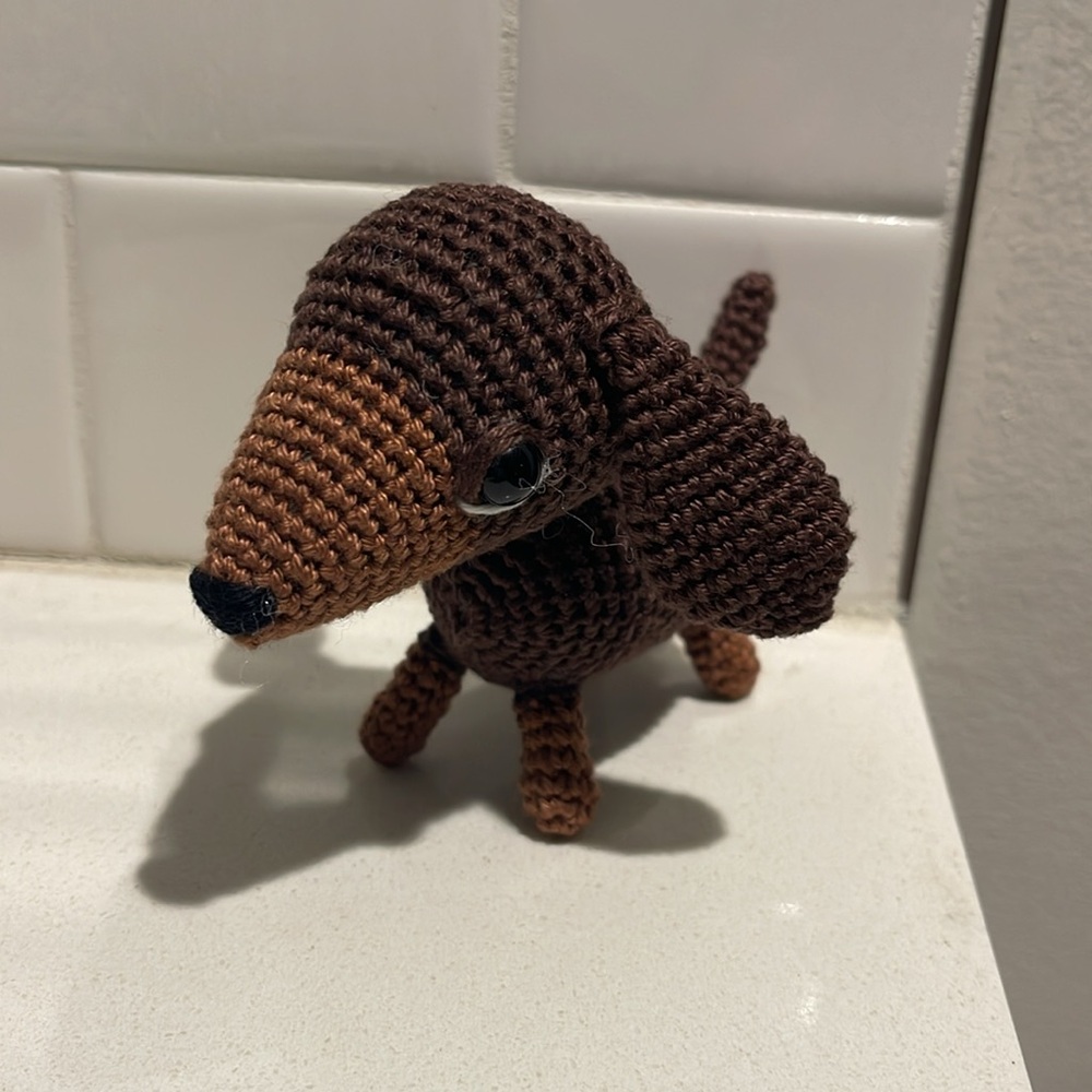 Handcrafted Dachshund Decor Amigurui Crochet Figure Dog Puppy Chocolate Brown - Picture 2 of 10